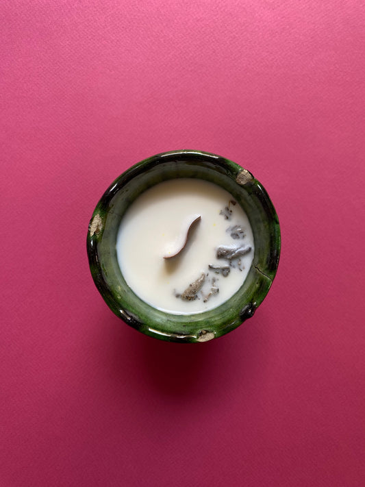 נר פתיל עץ בכלי חרס